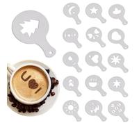 Pochoir Café 16 Pièces Outils Gabarits Réutilisables de Décoration | Modèles de Pochoirs pour la Décoration de Gâteaux Café à la Maison Cappuccino Chocolat Chaud Porridge Cupcake