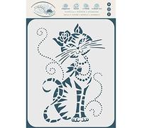 Pochoir chat mignon, 15 x 21,5 cm (L) - Pochoirs cool en forme de chat avec nœud et fleurs pour peinture