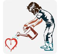 Pochoir d'amour de plantation pour peinture 11,8 x 11,8 pouces Modèle de dessin d'amour d'arrosage creux en plastique PET Pochoir d'amour d'arrosage de petite fille Thème Banksy T