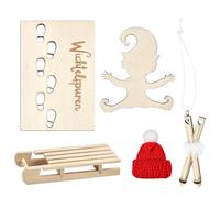 Pochoir de Lutin Noël, Pochoir Noel en Bois 5 Pièces Pochoir Empreinte Lutin Accessoires de Porte de Gnome Pochoir Noel pour Fenetre avec Traîneau, Poteau de Traîneau, Miniature Chapeau de Noël