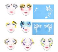 Pochoir de peinture pour le visage réutilisable, 7 styles/ensemble, modèle de peinture corporelle, fleur, papillon, conception du visage