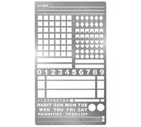 Pochoir en métal pour bullet journal et planification - 10,2 x 17,8 cm - Modèle réutilisable en acier inoxydable avec lignes, bannières, traceurs, marque-pages pour carnet A5, gravure sur bois