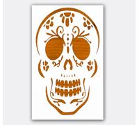 Pochoir en plastique réutilisable Motif tête de mort dans les fleurs 20,3 x 12,7 cm pour loisirs créatifs et décoration d'intérieur