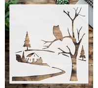 Pochoir en plastique réutilisable pour loisirs créatifs et décoration d'intérieur Motif chouette de village 20,3 x 20,3 cm