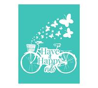 Pochoir en sérigraphie motif vélo, papillon heureux, réutilisable, autocollant en soie, pour décoration/impression sur bois/tissu/mur/tasse/assiette/verre/papier, décoration de Noël (21,6 x 27,9 cm)