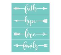 Pochoir en soie avec flèches « Faith Hope Love » - Autocollant réutilisable - Pour décoration/impression sur bois/tissu/mur/tasse/assiette/verre/papier, projets d'artisanat (21,6 x 27,9 cm)