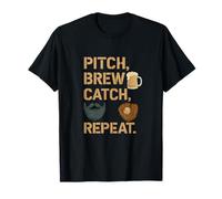 Pochoir Geeky Pitch Brew Catch Repeat Baseball Bière T-Shirt