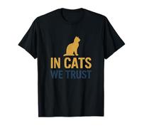 Pochoir humoristique In Cats We Trust Cat Doré Bleu marine T-Shirt