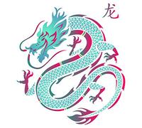 Pochoir motif dragon - 16,5 cm x 16,5 cm (S) - Pochoir mural réutilisable chinois asiatique japonais