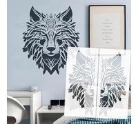 Pochoir mural 3D réutilisable surdimensionné avec tête de loup pour meubles, modèle d'art en plâtre de qualité supérieure S623 - 71 cm