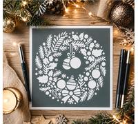 Pochoir Noël Grande Couronne de Noël & Houx 20 x 20 cm - Pochoir Réutilisable en PVC Souple - Stencil Décoration DIY pour Bois, Vitre, Fenêtre, Mur, Papier et Tissu - Déco de Noël Créative