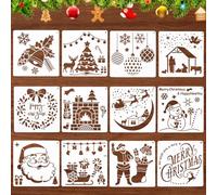 Pochoir Noel Pochoirs de Dessin, 12 Pièces Pochoir Peinture en Plastique, Pochoirs Flocon de Neige, Réutilisable Cartes de Noël DIY Cadeau pour Enfant, Décoration de Noël pour Fenetre Vitre et Mur