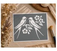 Pochoir Oiseaux Hirondelles Fleuries 25x20 cm Adhésif Réutilisable - Décoration Nature Romantique DIY Peinture Murale Meuble Stencil Floral