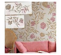 Pochoir Peinture Murale Pochoir mural 40 cm - 80 cm for peinture sur plâtre, modèle for meubles, briques, fleurs, roses et feuilles(S 40cmX29cm - A)
