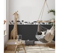 Pochoir pour bordure murale d'animaux de safari, désert africain avec arbres de style bohème pour chambre d'enfant, décoration murale, peinture sur mesure, métamorphose de chambre d'enfant (taille 15