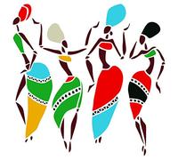 Pochoir réutilisable motif ethnique tribal danseuses africaines pour peinture, Acrylique, multicolore, XL