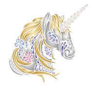 Pochoir tête de licorne, 16,51 x 16,51 cm (S) - Stencil Company Original Décoration Tribal Cheval Poney Licorne Pochoir