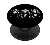 Pochoir Trois singes de la Sagesse - Parler et Voir ne Pas Entendre Le Mal PopSockets PopGrip Adhésif