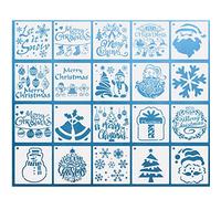 Pochoirs de Noël, 20Pcs Plastique Pochoir de Peinture Réutilisable Pochoirs de Dessin Père Noël Arbre de Noël Flocons de Neige Bonhomme de Neige DIY Décoration pour Bois Mur Fenêtre Carte Scrapbooking