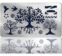 Pochoirs en métal Arbre de vie 6,97 x 3,98 pouces Pochoirs en acier inoxydable mat Feuilles Pochoirs d'arbre avec motif d'oiseau Modèles réutilisables Outil de journal pour W