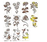 Pochoirs pour peinture murale Modèle de peinture fleurs, 11 pièces, modèle dessin creuses for pochoirs graffiti mural, d'art points roche