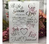 Pochoirs pour travaux manuels, format A4 29 cm, motif mots d'amour « Save the Date », pochoirs réutilisables pour peinture sur bois, toile, dessin, art mural, décoration d'intérieur