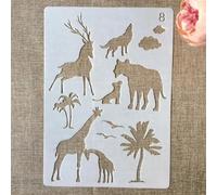 Pochoirs pour travaux manuels, format A4 29 x 21 cm, motif girafe, loup, lion, cerf - Pochoirs réutilisables pour peinture sur bois, modèles muraux, loisirs créatifs pour la fabrication de cartes, la