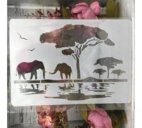 Pochoirs réutilisables - 29 x 21 cm - Motif éléphants d'Afrique sauvage - Pochoirs de dessin pour bricolage, artisanat, mur, toile, meubles, scrapbooking, décoration d'intérieur, style A