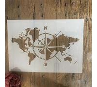 Pochoirs réutilisables A4 pour travaux manuels, motif carte du monde boussole 29 cm pour peinture sur bois, toile, papier, tissu, meubles, roche, pochoirs muraux