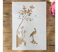 Pochoirs réutilisables pour peinture sur bois, format A4, 29 cm, motif grue, lac, arbre, travaux manuels, pochoirs muraux réutilisables