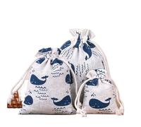 Pochon Tissu 10/20 sacs de rangement en lin multi-impression | Pochettes de coton de paquet de cadeau(Whale,10x14cm,Mixed color-60PCS)