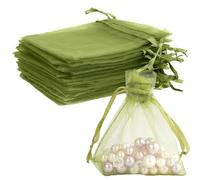 Pochon Tissu Organza - Pochette Cadeau, Bijoux, Bonbon, Dragées Mariage - Petit Sachet Vert Foncé 8×10Cm (100 Pièces)