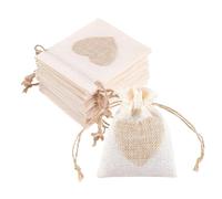 Pochon Tissu Petits,10 PCS Sacs en Tissu en Toile de Jute avec Cordon de Serrage Pochons Sachet Pochons pour Dragees Mariage pour Bonbons Adeaux Cadeau Baptême Anniversaire Noël