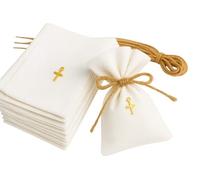 Pochons Tissu Blanc avec Croix et Ficelle - Lot de 25 Sachets Dragées, Sachet Bonbon, Cadeaux Invités Baptême, Mariage, Communion - Pochette Cadeau Réutilisable