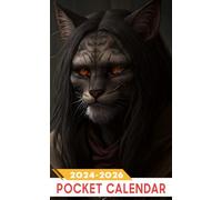 Pocket Calendar 2024 - 2026 With Moon Phase: Three-Year Monthly Planner for Purse , 36 Months from January 2024 to December 2026 | Khajiit portrait | Dark fantasy | Gothic | Digital painting