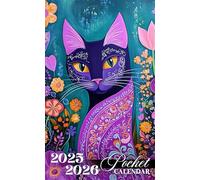 Pocket Calendar 2025-2026: 2 Years Planner for Purse Small Size Monthly January 2025 To December 2026 Small organizer 4 x 6.5 inches | Purple Cat Folk Art Design with Inspirational Quotes