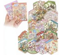 Pocket DIY 3D House Stickers - Cosy Stickers 3D Scènes Miniatures, 2 Livres Autocollants Scène Maison À Créer Soi-Même, Cute Cartoon Animal, Carnet Sticker Enfants & Adultes, Passe-Temps Vacances