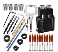 Pocket Hole Jig Kit de forets de poche, guide de position du travail du bois - Pochettes d'angle de 15 ° - Trous de perçage pour kit complet : accessoires complets pour porte d'armoire, projets de