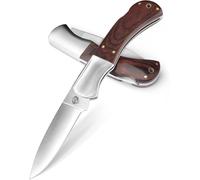 Pocket Knife,Folding Knife With Rear Lock,440c Steel Blade,Wooden Handle-Ideal For Camping And Hiking