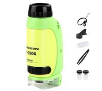 Pocket Microscope for Kids - 50X 250X LED Lighted Handheld Kit, Portable Student Science Lab Gear with Sturdy Smartphone Adapter, High Definition STEM Toy, Ideal for Field Research Or Workplace