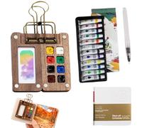 Pocket Travel Artist Palette de peinture aquarelle 8 grilles Mini boîte en bois 12 couleurs aquarelle stylo aquarelle Mini carnet de croquis