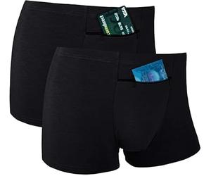 Pocket Underwear for Men with Secret Hidden Front Stash Pocket, Travel Boxer Brief, X-Large Size 2 Packs (Black)