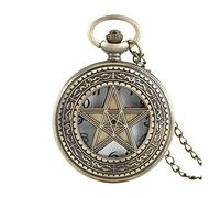Pocket Watches Bronze Five Stars Shape Quartz Pocket Watch Half Hunter Vintage Pendant Gifts for Men Women 80cm Necklace Chain Men's Women's
