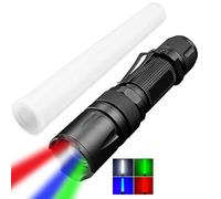 POCKETMAN Lampe de poche LED 4 couleurs vert, bleu, blanc, lumière rouge, 4 en 1, multifonctionnelle, 5 modes, zoomable avec W/ombre pour le quotidien, l'extérieur, la randonnée, les urgences