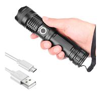 Pocketman Lampe torche tactique à focale réglable pour lampe torche rechargeable à DEL étanche pour activités de plein air ou cadeau,5 Mods,câble USB inclus