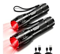 POCKETMAN Lot de 2 lampes de poche à lumière rouge - Rechargeable par USB - LED super lumineuse - Avec sangle de transport - Pratique pour l'extérieur, l'observation nocturne, le camping, l'astronomie