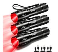 POCKETMAN Lot de 3 lampes de poche à lumière rouge - Rechargeable par USB - LED super lumineuse - Avec sangle de transport - Pratique pour l'extérieur, l'observation nocturne, le camping, l'astronomie