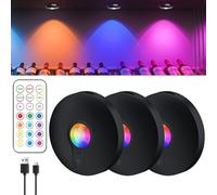 POCKETMAN Lot de 3 spots LED RVB de 13 couleurs avec télécommande - Magnétique à intensité variable - 2 modes d'éclairage - Lampe LED sans fil - Avec fonction de minuterie - Rechargeable par USB
