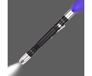 POCKETMAN Torche UV mini torche stylo LED 395nm lumière blanche violette stylo de test 2 sources lumineuses avec clip stylo torche multifonctionnelle(1pc)