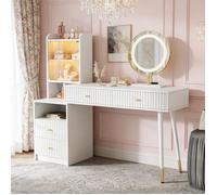 POCKETPOP Coiffeuse avec miroir LED tricolore, quatre tiroirs, 1 armoire éclairée avec porte en verre, 100 × 40 x 125 cm, Blanc